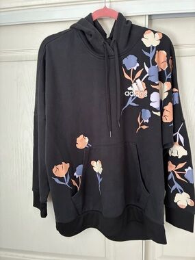 adidas Black Hoodie with Pastel Floral Print